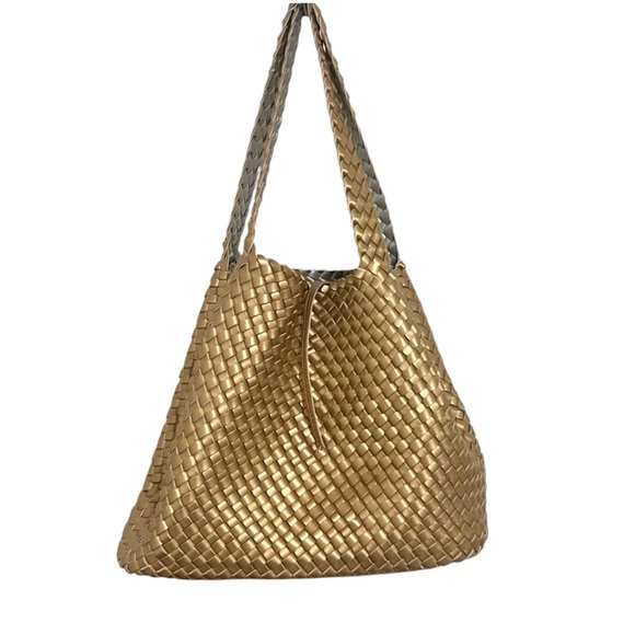 Woven Golden Faux Leather Tote - Picture 3 of 6
